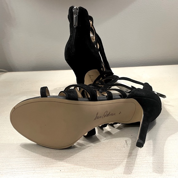 2/$60 SAM EDELMAN Black Alba Suede Heels 9.5 9 1/5 NEW - Picture 7 of 8